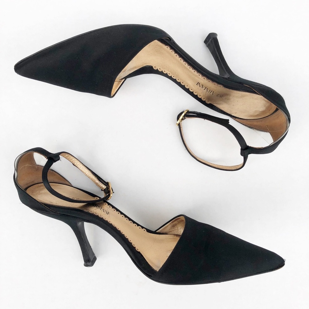 Giorgio Armani Black Satin heels with ankle strap
